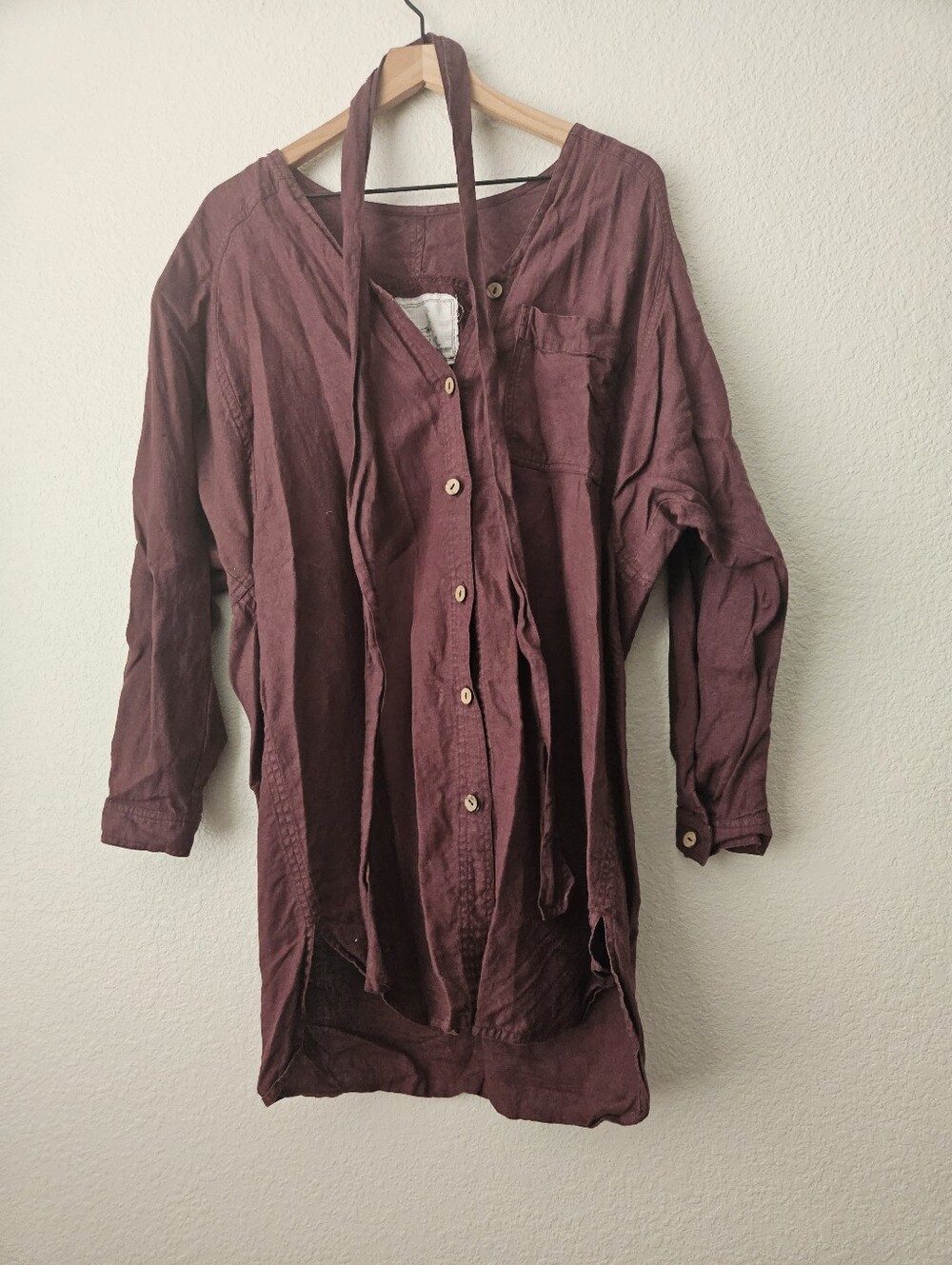 notperfectlinen livorno in burgundy plum color, medium button up oversized shirt